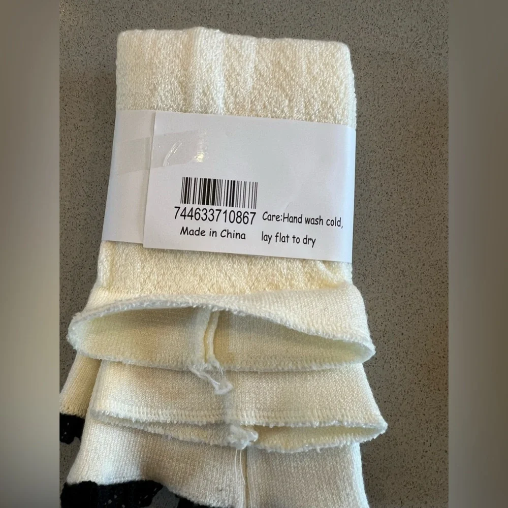 White Leg Warmers with Black Ruffle Accent